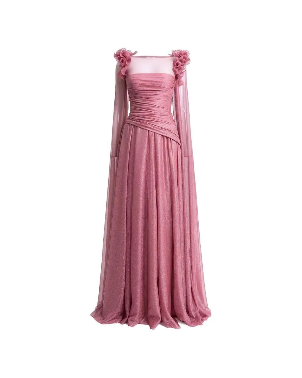 Gemy Maalouf Pink Detachable-Cape Ruffled Gown