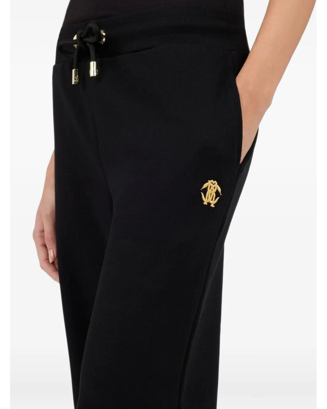 Roberto Cavalli Black Embroidered Drawstring Track Pants
