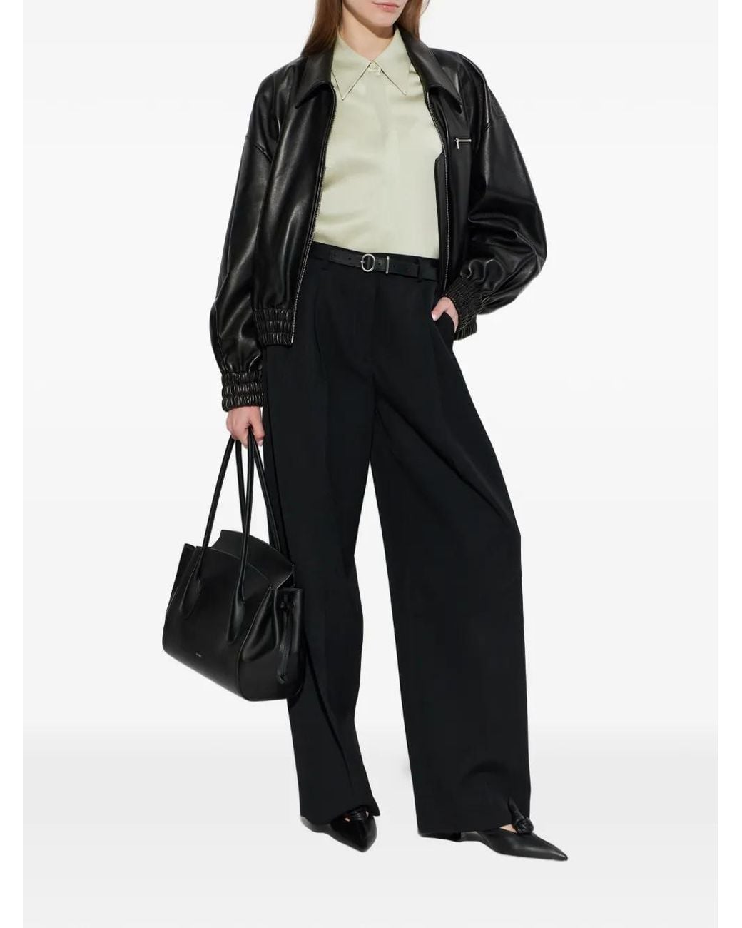 Jil Sander Black Leather Bomber Jacket