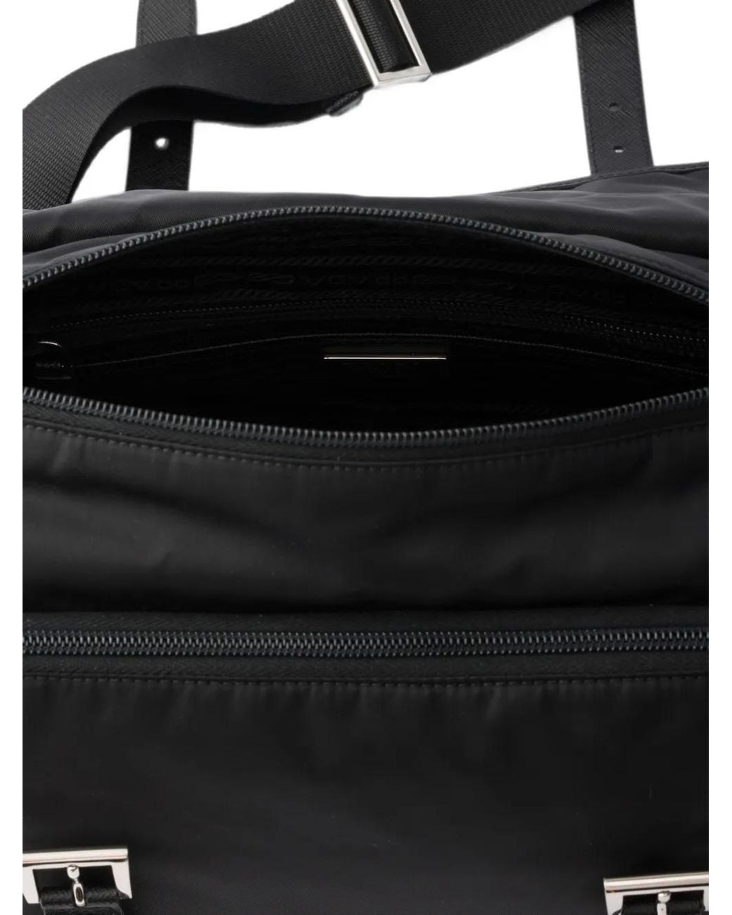 Prada Black Large Quilted Re-Nylon Shoulder Bag With Saffiano Trim
