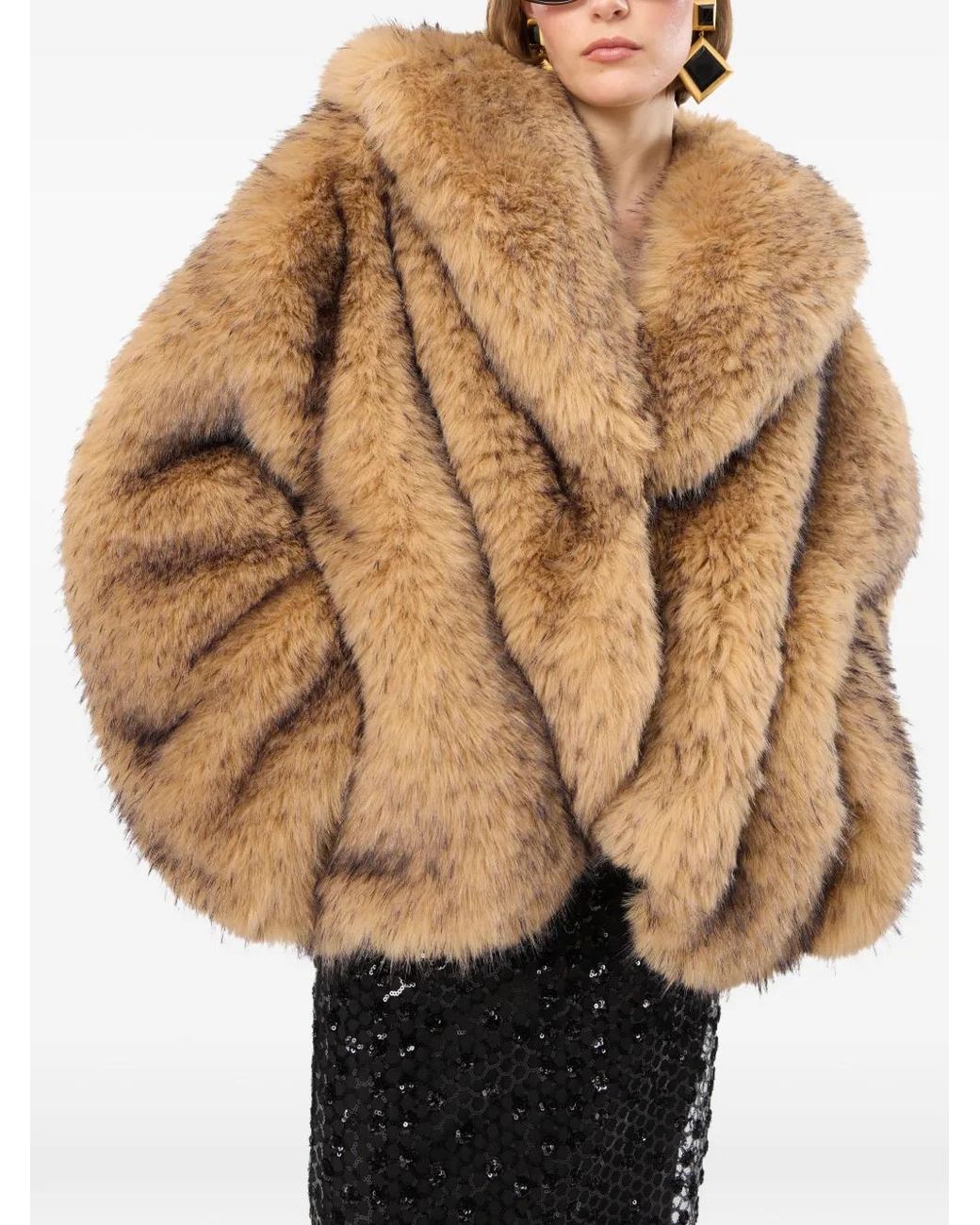 ROTATE BIRGER CHRISTENSEN Brown Faux Fur Jacket