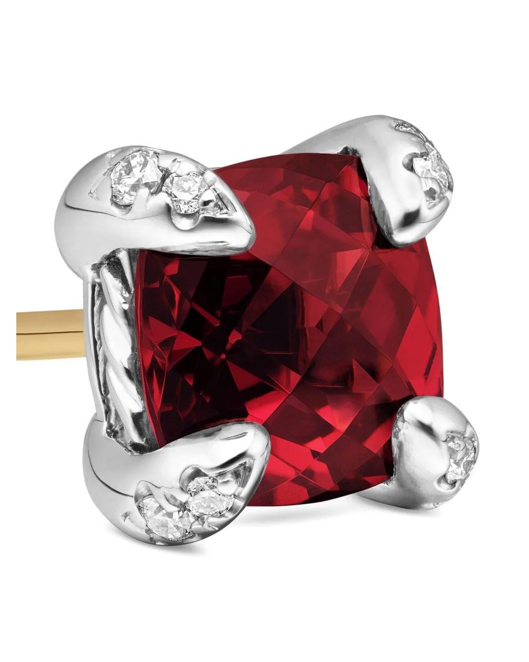 David Yurman Red Sterling Petite Chatelaine Rhodolite Garnet And Diamond Stud Earrings (6Mm)