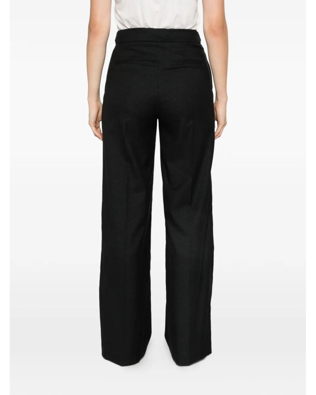 Twinset Black Button-Detail Wide-Leg Trousers
