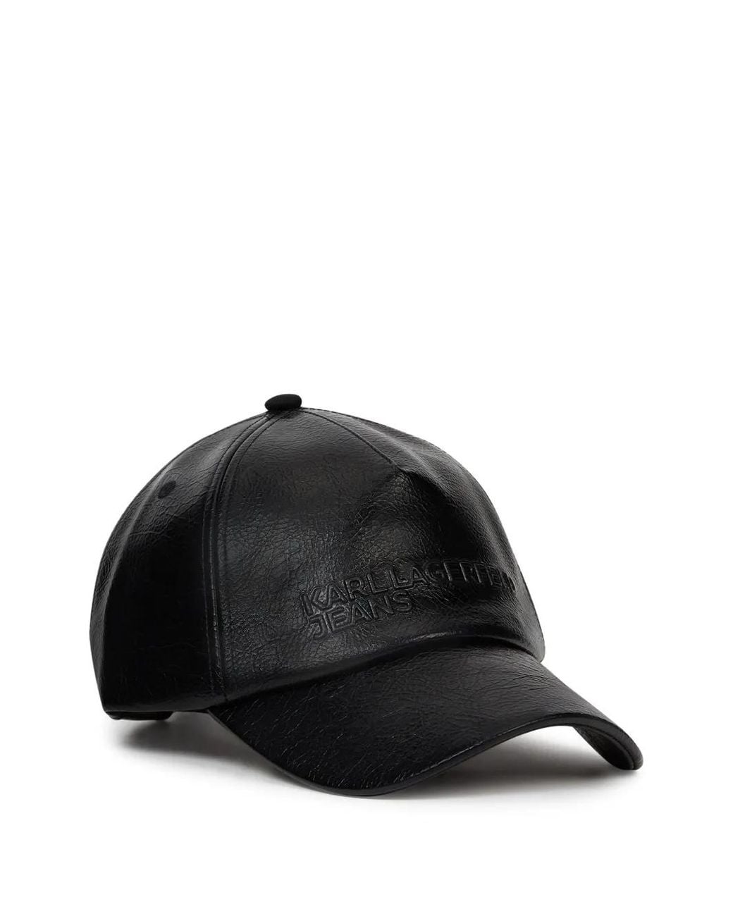 Karl Lagerfeld Black Logo-Embossed Cracked-Effect Cap for men
