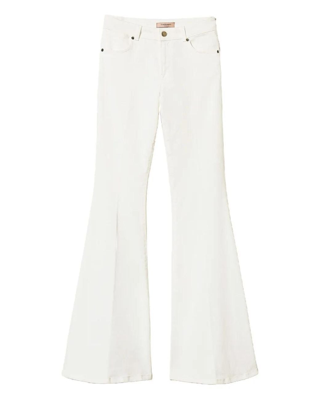 Twinset White Cotton Bull Flared Trousers