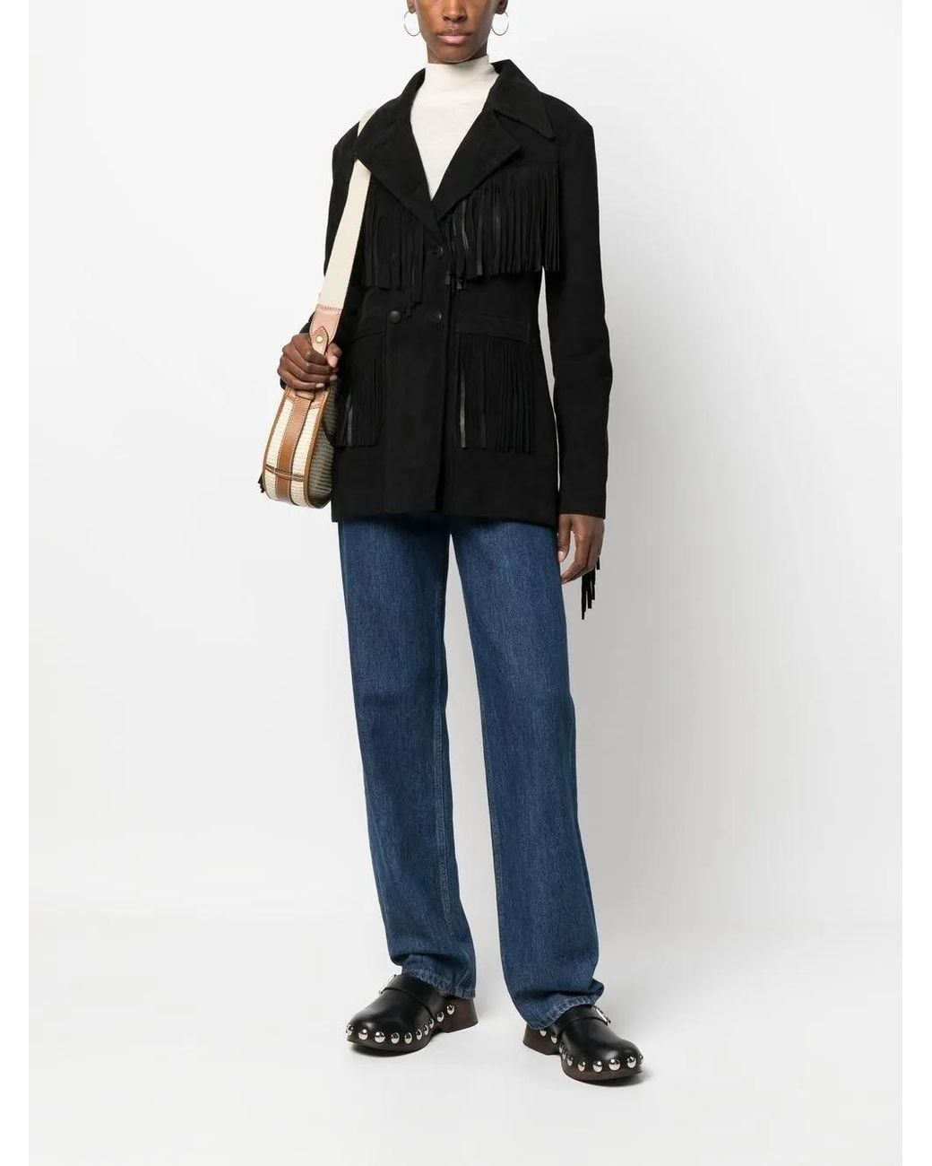 Dan Cassab Black Rivera Fringed Leather Jacket