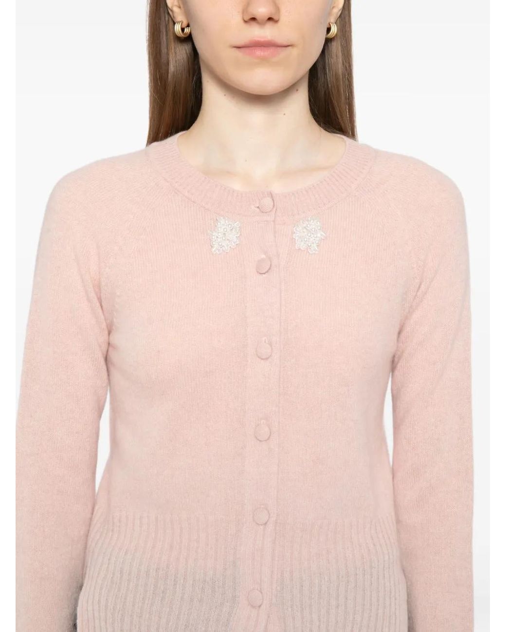 Simone Rocha Pink Embellished Cashmere Cardigan