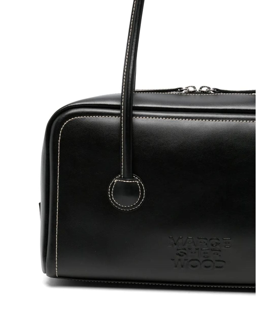 MARGE SHERWOOD Black Contrast-Stitch Embossed-Logo Tote Bag