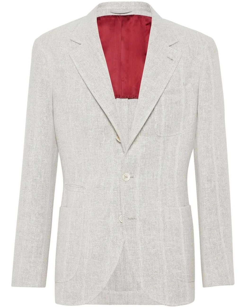Brunello Cucinelli White Stripe-Pattern Notched-Lapels Blazer for men
