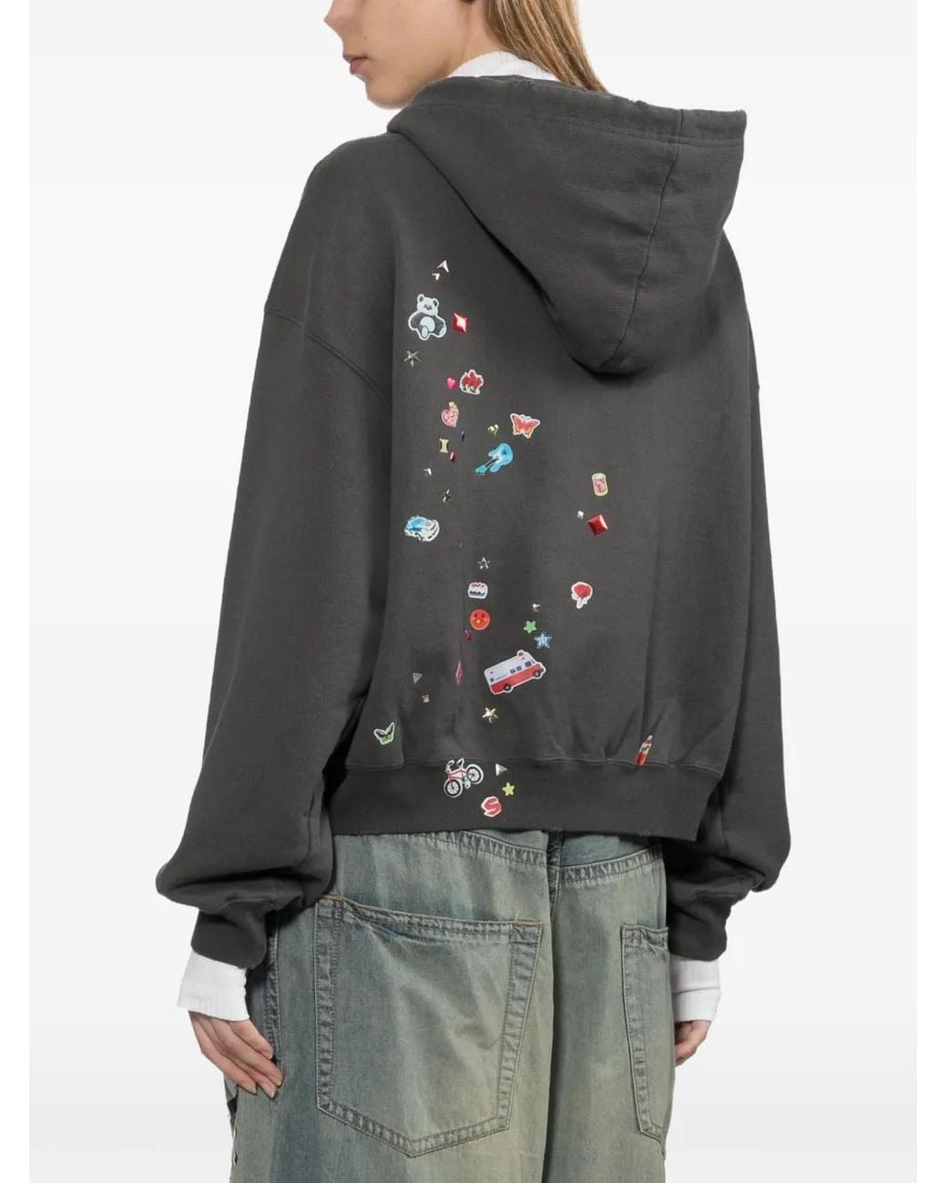 Maison Mihara Yasuhiro Black Kids Sticker-Printed Zip-Up Hoodie