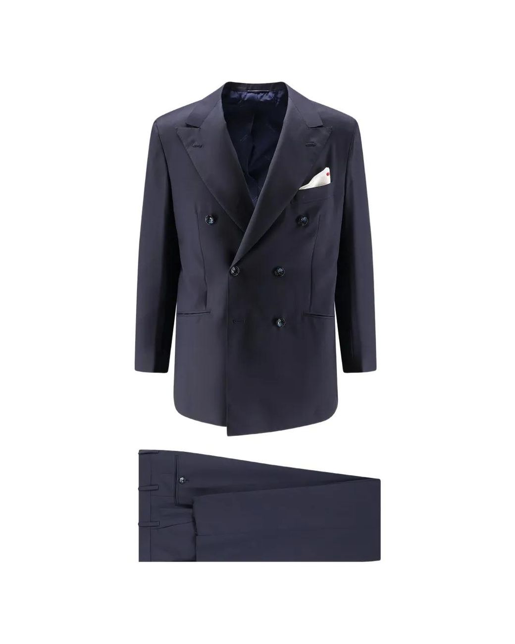 Kiton Blue Wool Double-Breasted Suit for men
