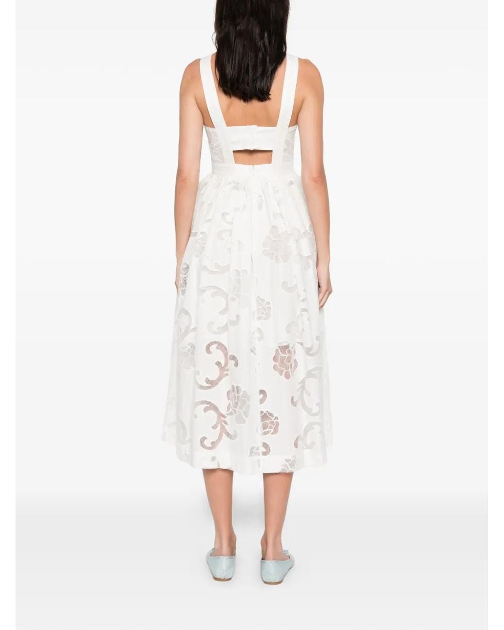 Sandro White Openwork Floral Cotton Midi Dress