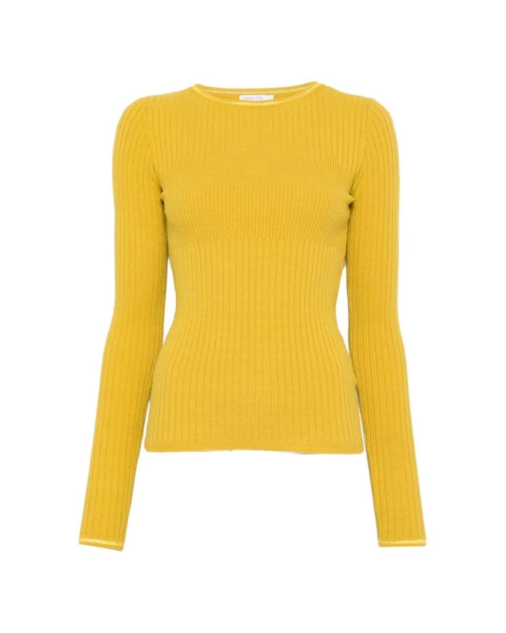Patrizia Pepe Yellow Rib-Knit Sweater