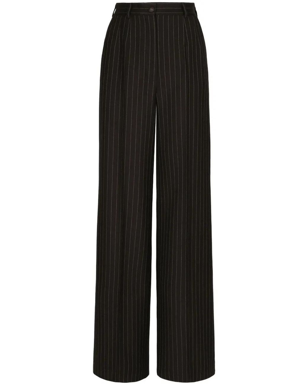 Dolce & Gabbana Black Wide Leg Pinstripe Trousers