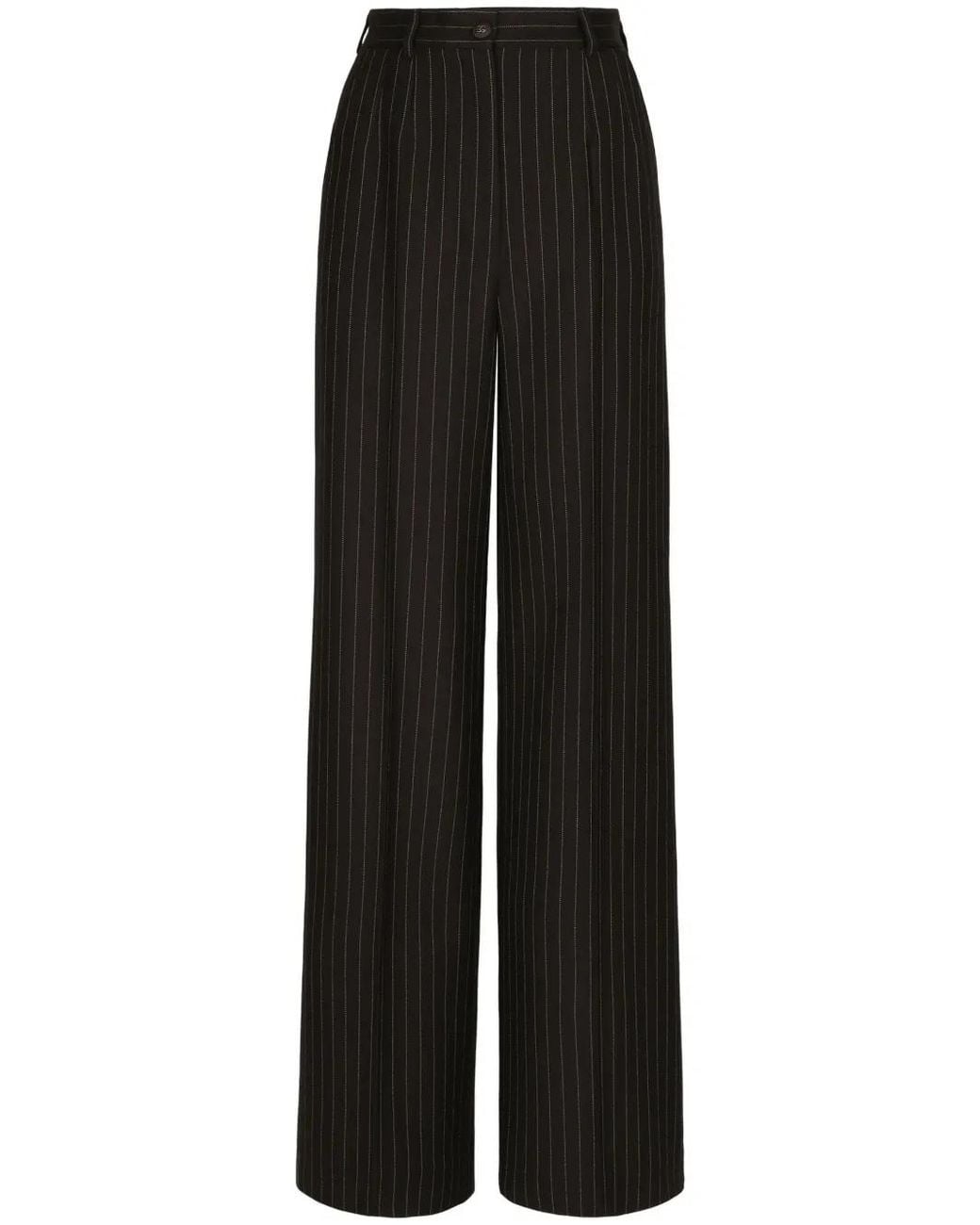 Dolce & Gabbana Black Wide Leg Pinstripe Trousers