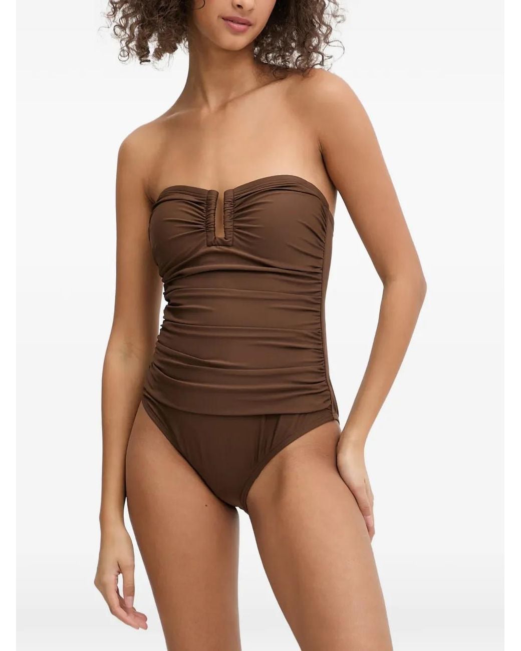 DKNY Brown Ruched Bandeau Swimsuit