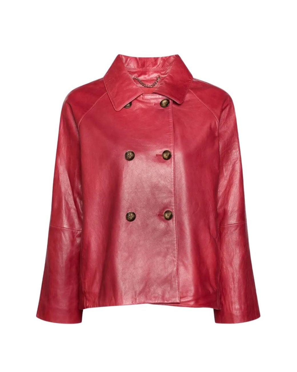 Elena Miro Red Double-Breasted Leather Jacket