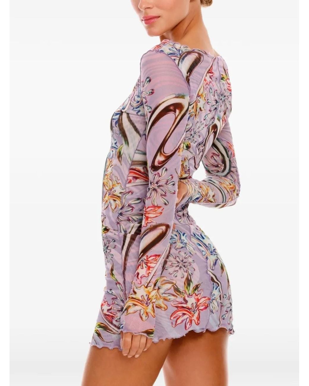 Agua Bendita Hadley Long-Sleeve Mini Dress in Purple | Lyst
