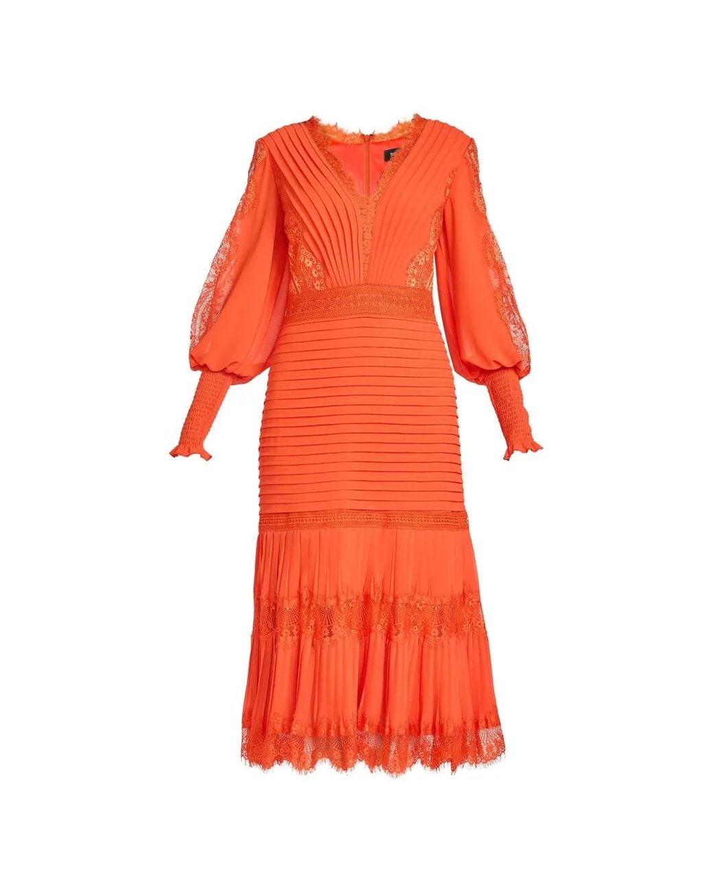 Tadashi Shoji Red Nyssa Lace-Panelled Pintuck-Pleat Maxi Dress