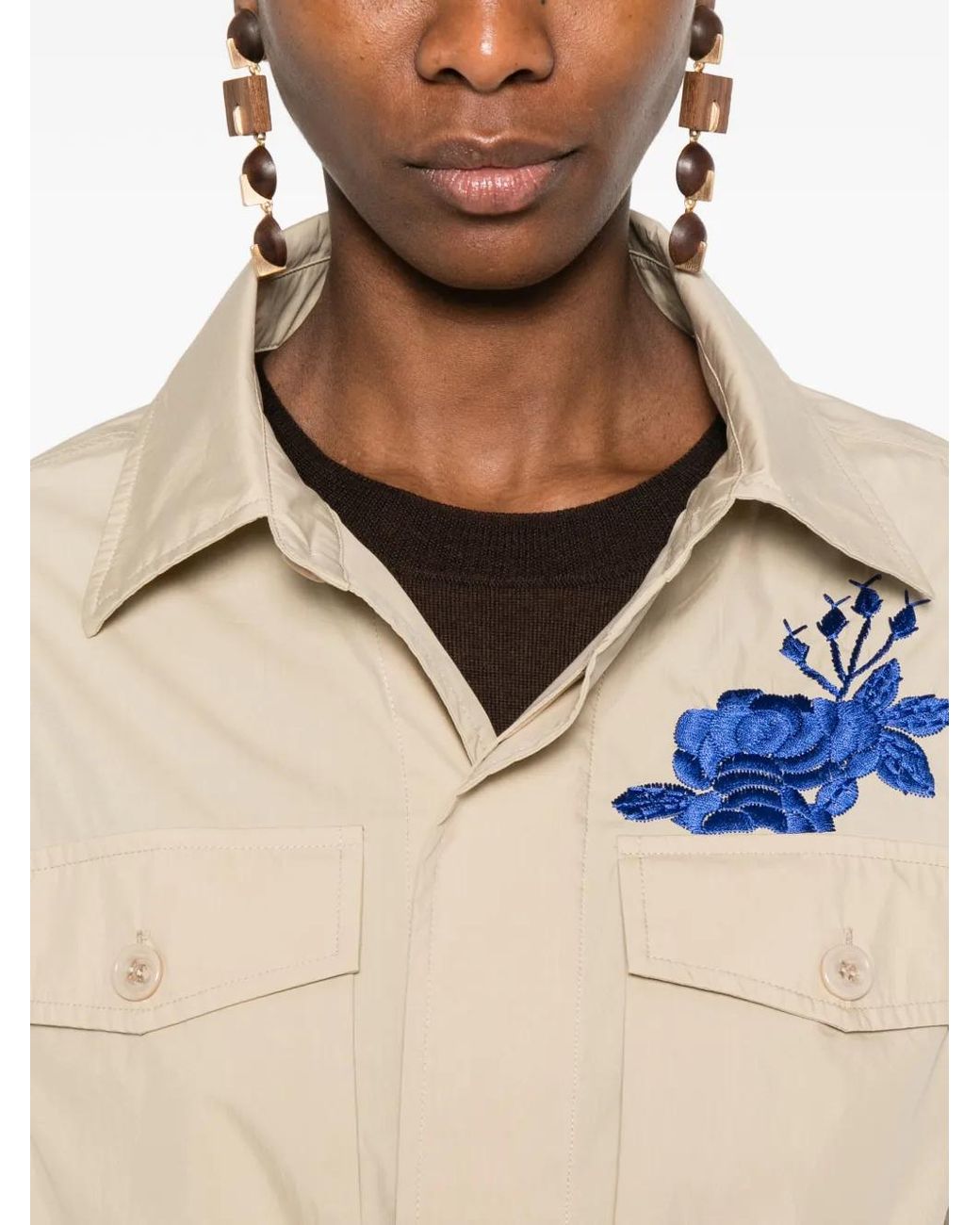 P.A.R.O.S.H. Natural Veste À Fleurs Brodées