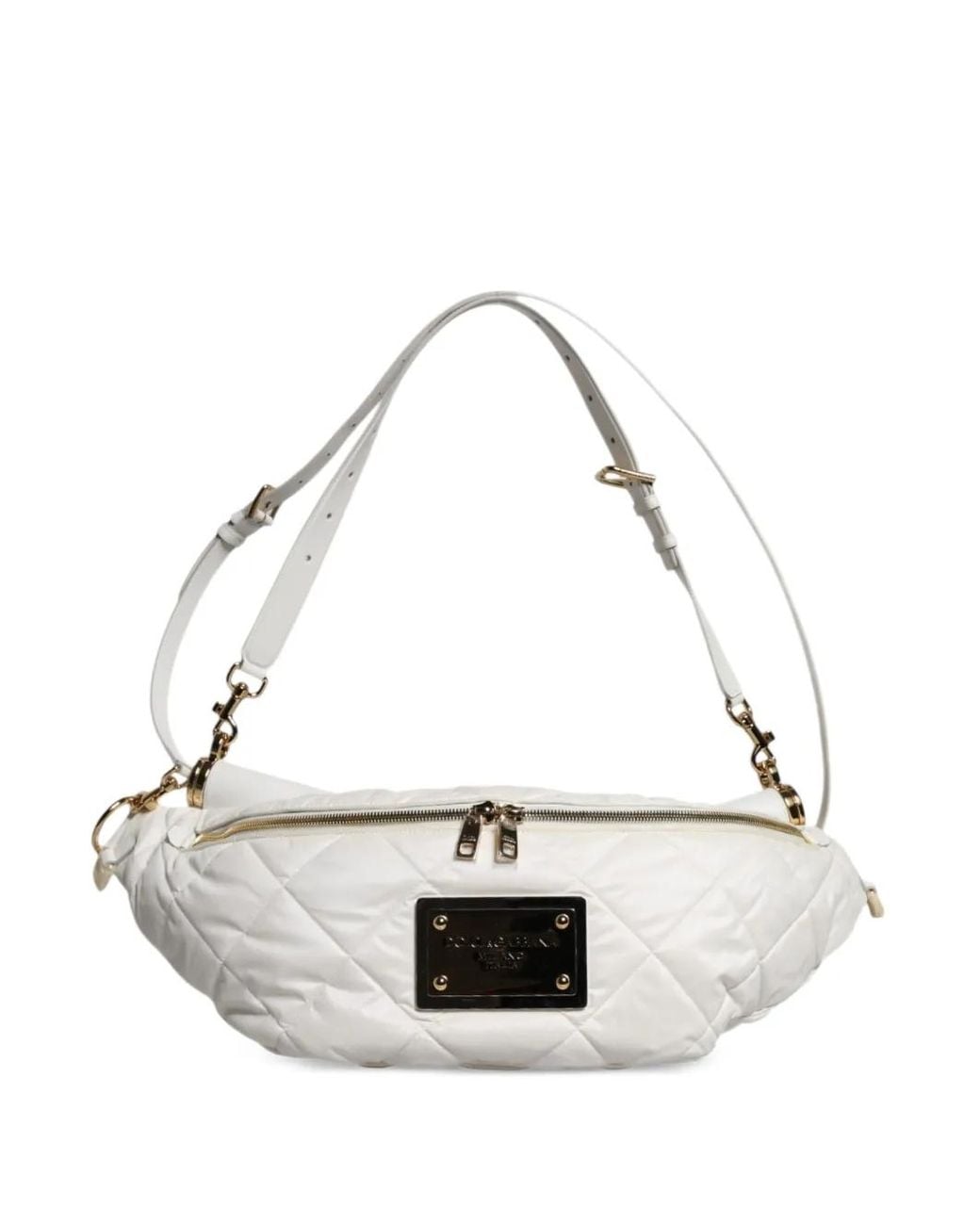Dolce & Gabbana White Quilted Logo-Plaque Belt Bag