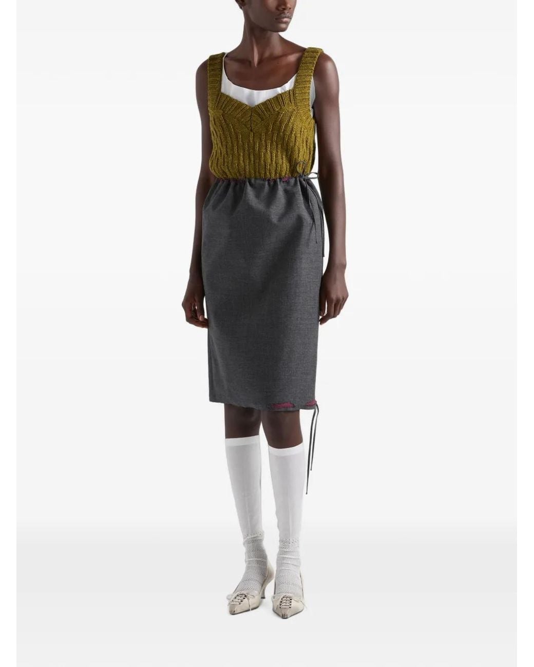 Prada Black Bonded Hopsack Midi-Skirt With Devoré-Effect