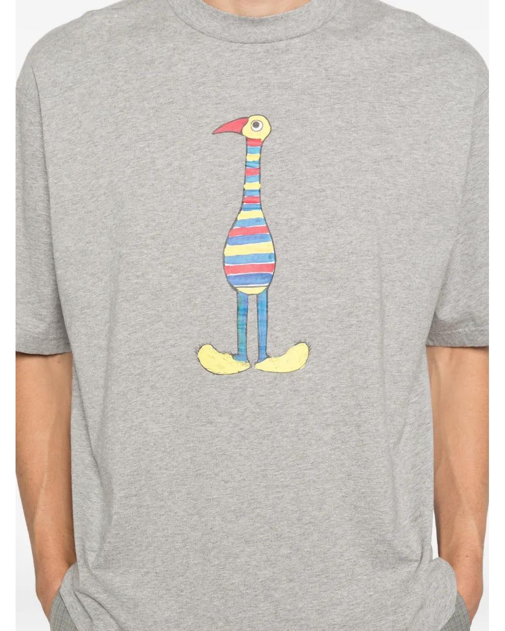 Marni Gray Cotton T-Shirt With Animal Alphabet "I" Print for men