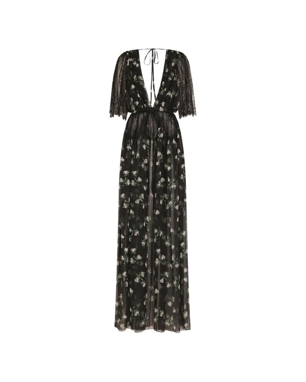 Dolce & Gabbana White Lace-Detail Floral-Pattern Long Dress