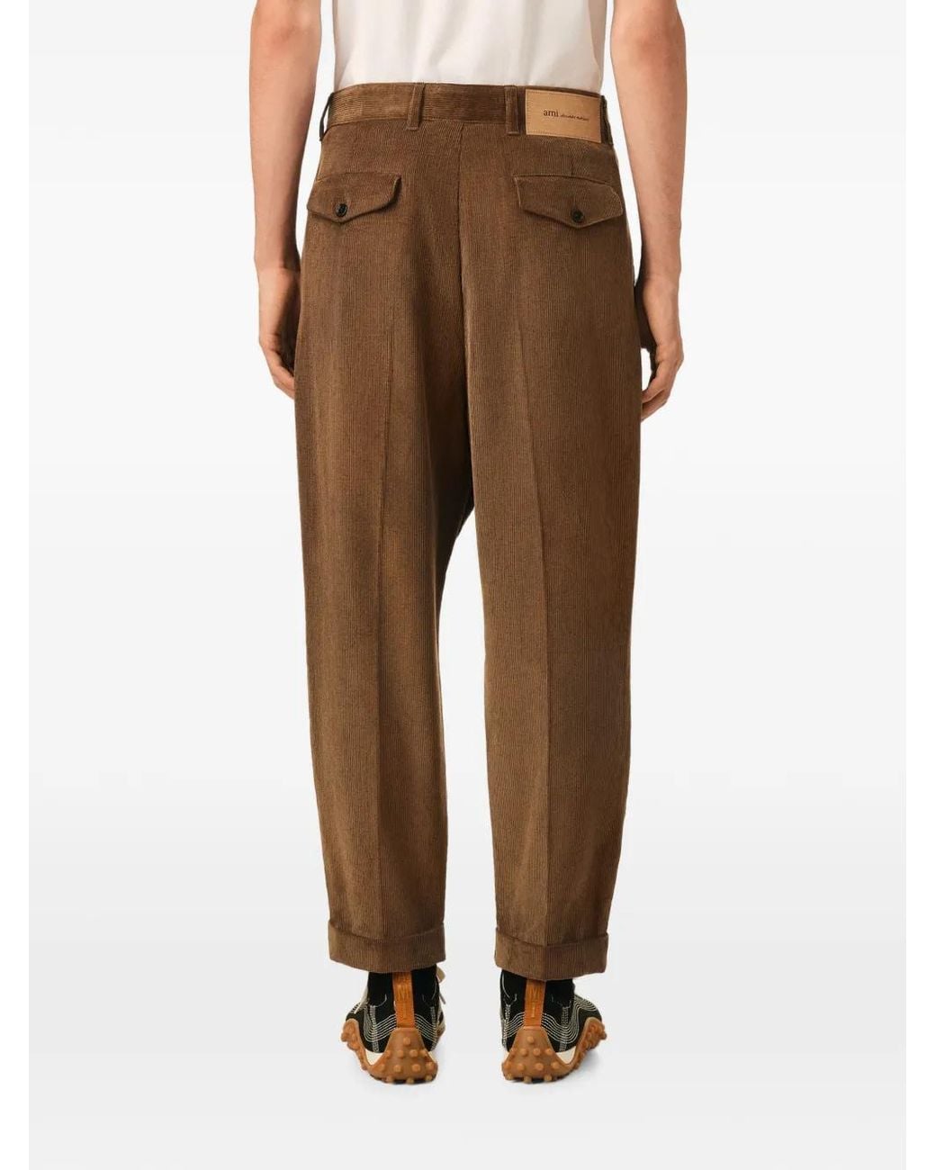 AMI Brown Carrot-Fit Corduroy Cotton Trousers for men