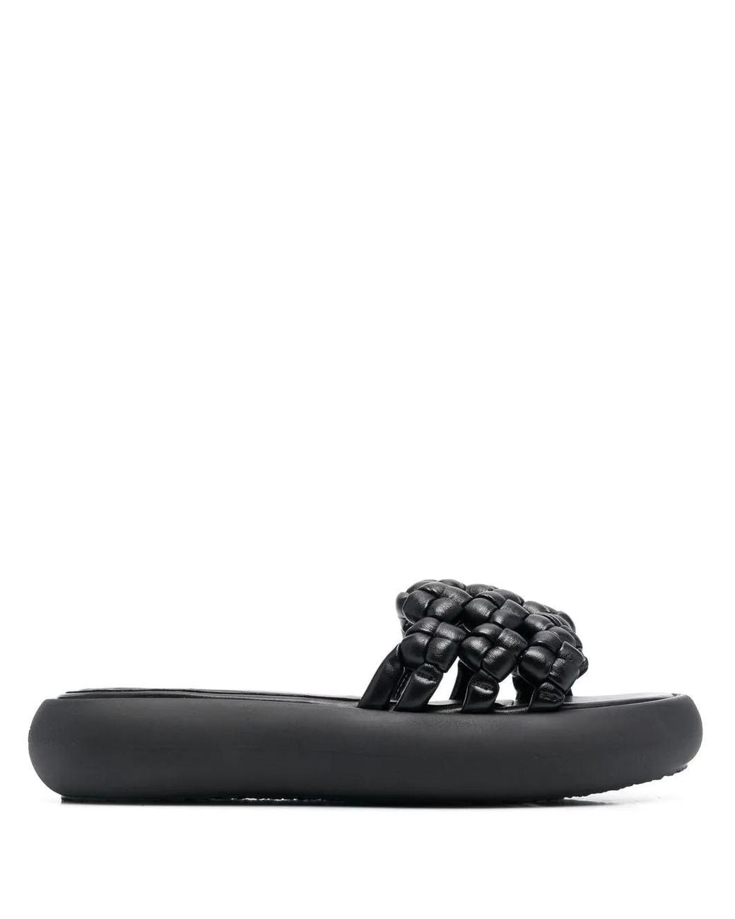 Vic Matié Black Woven Leather Platform Slides