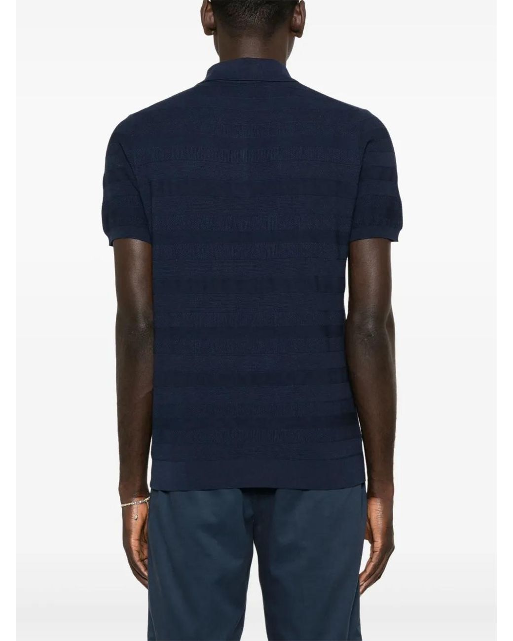 Corneliani Blue Ribbed-Knit Polo Top for men