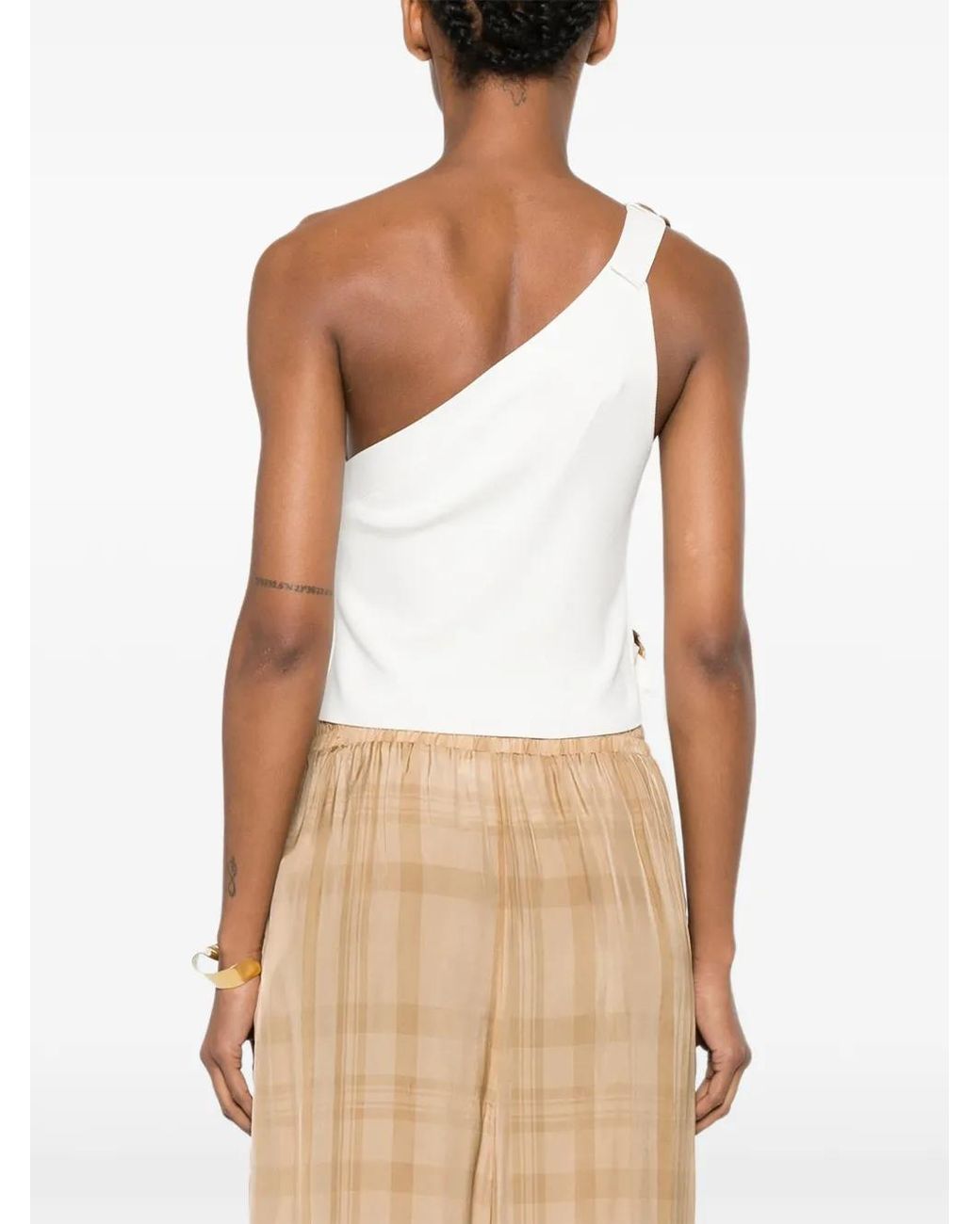 Cult Gaia White Valeria One-Shoulder Ring-Detail Top