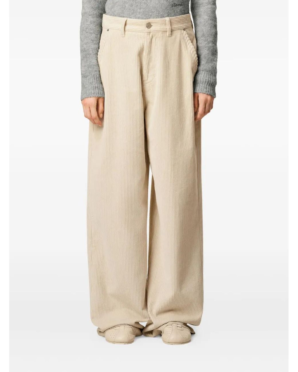 AMI Natural Cotton Wide-Leg Trousers