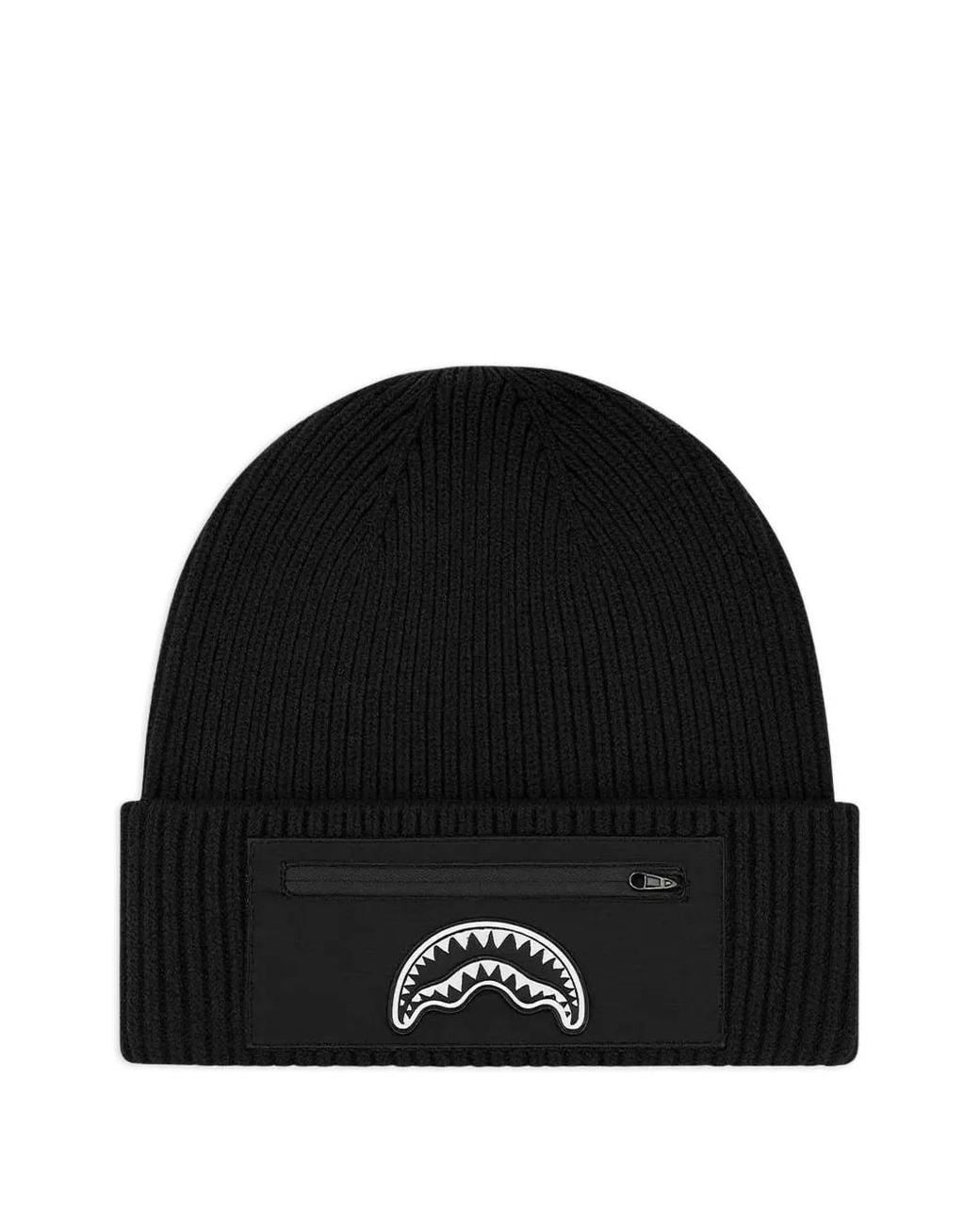 Sprayground Black Zip-Detail Beanie Hat for men