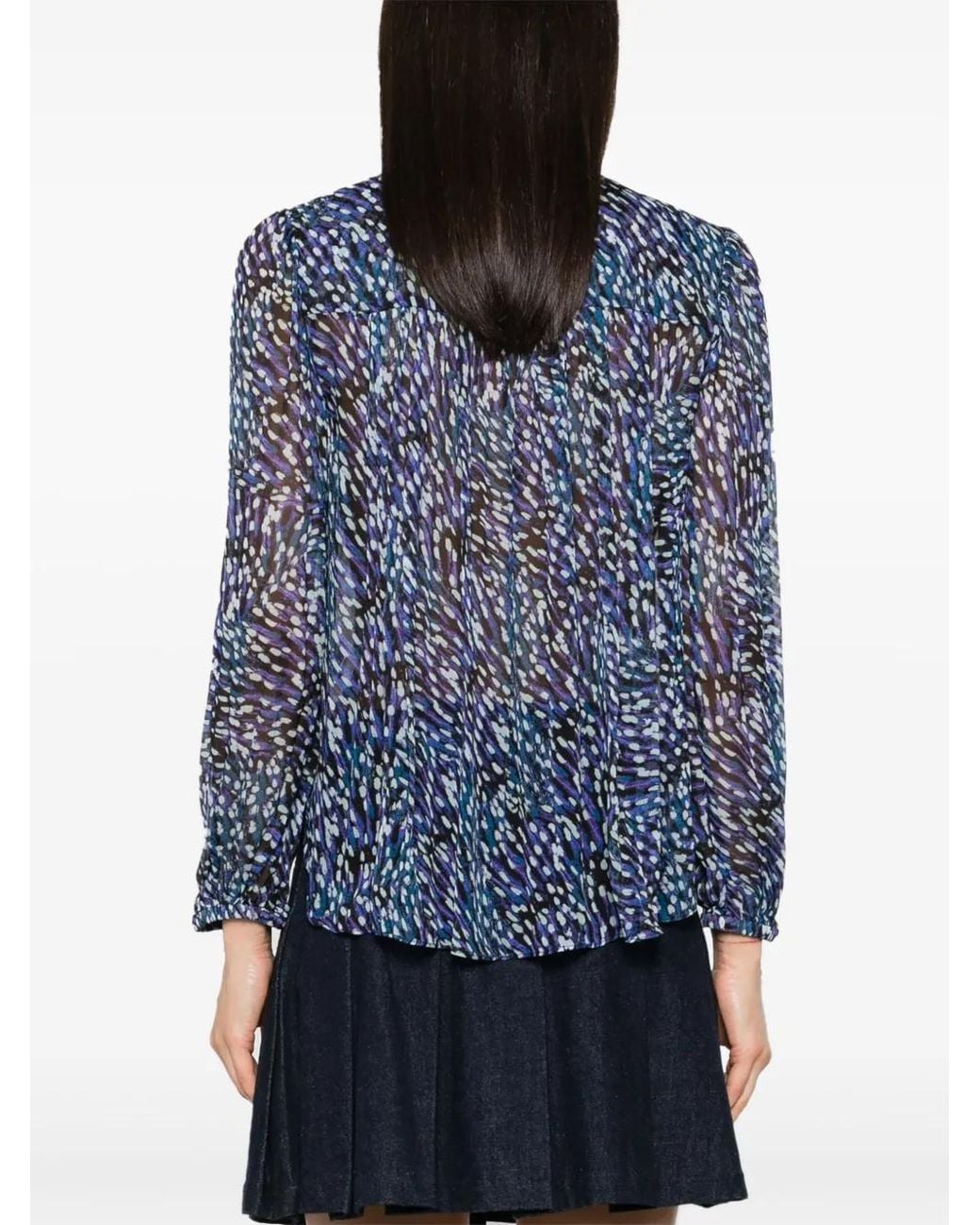 Isabel Marant Blue Abstract Pattern Semi-Sheer Blouse With Keyhole Detail