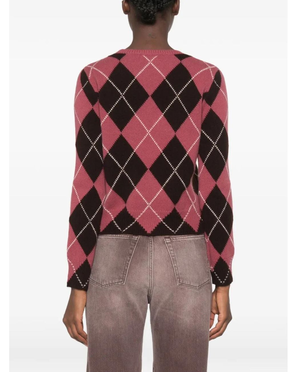 Be You Red Argyle-Pattern Crew Neck Sweater