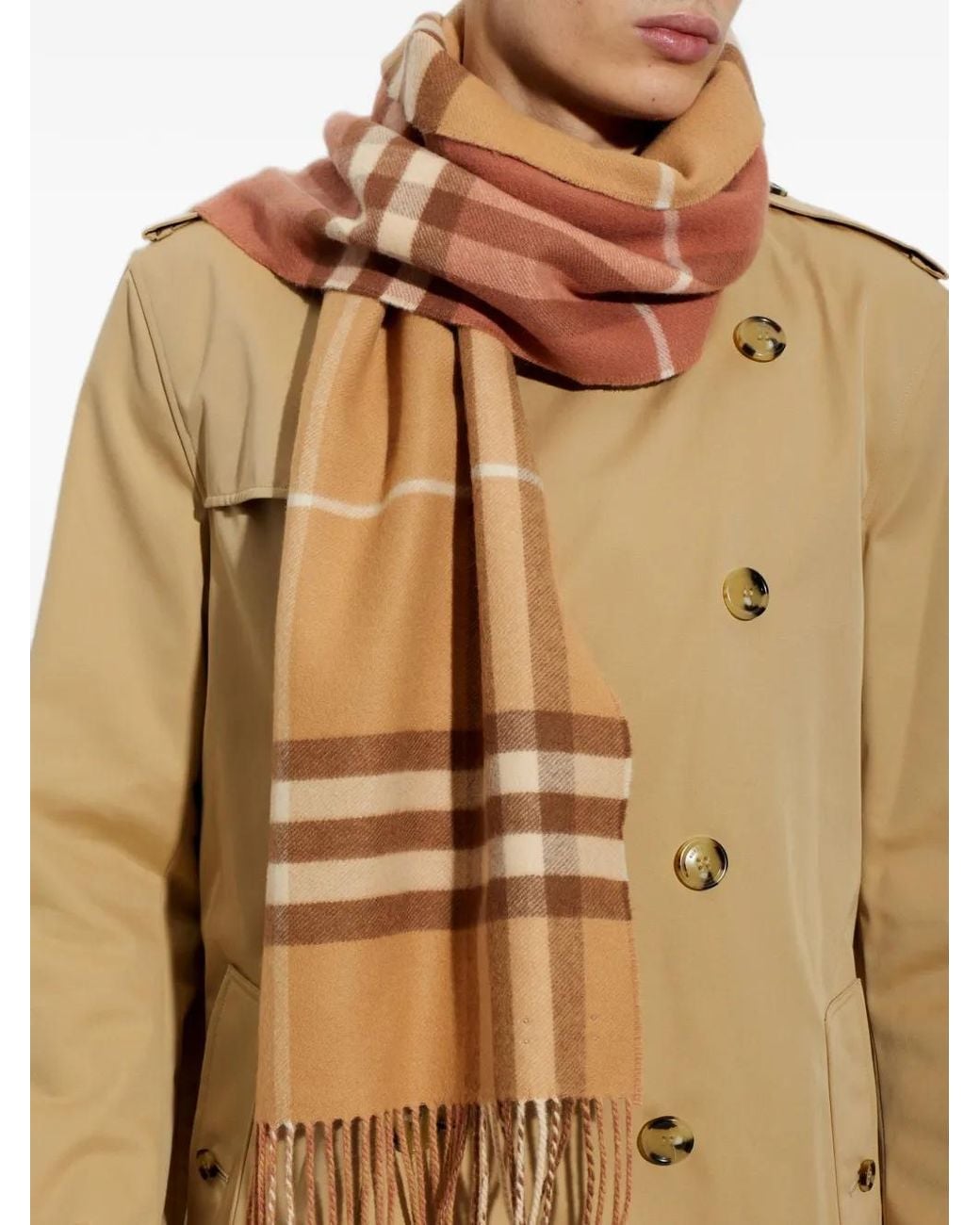 Burberry Orange Contrast-Check Cashmere Scarf