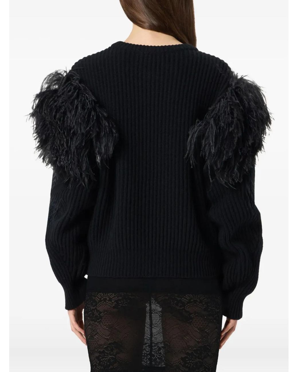 Blumarine Black Strickpullover Mit Federn