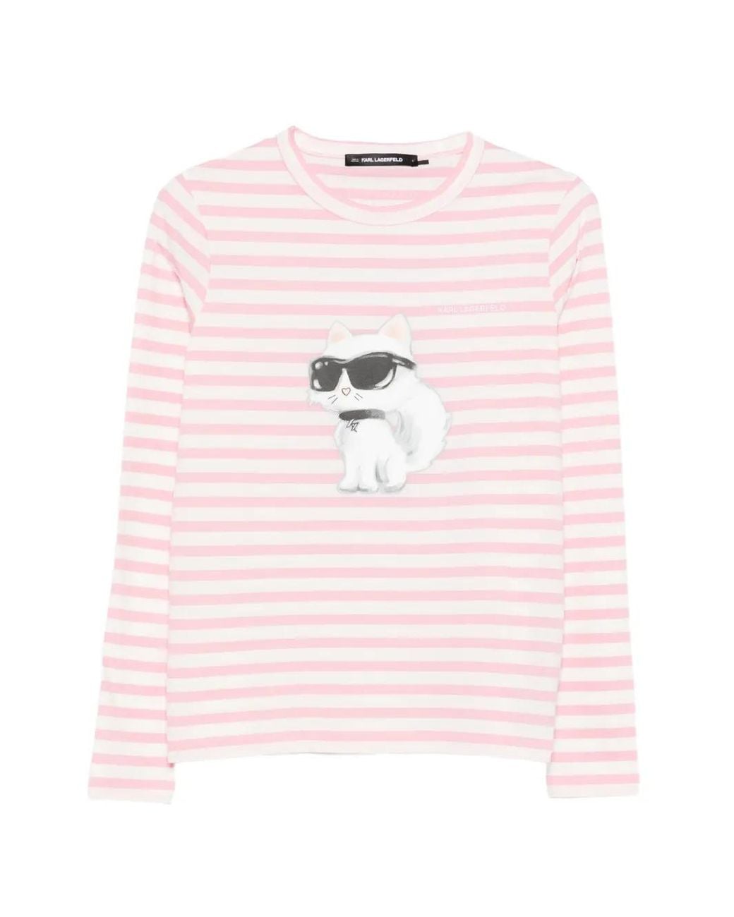 Karl Lagerfeld Pink Striped Choupette-Print T-Shirt