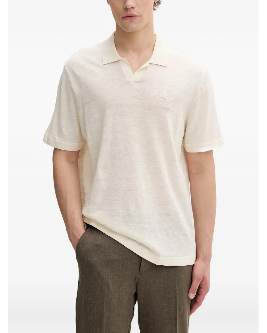 Les Deux White Logo-Embroidered Open-Collar Polo Shirt for men