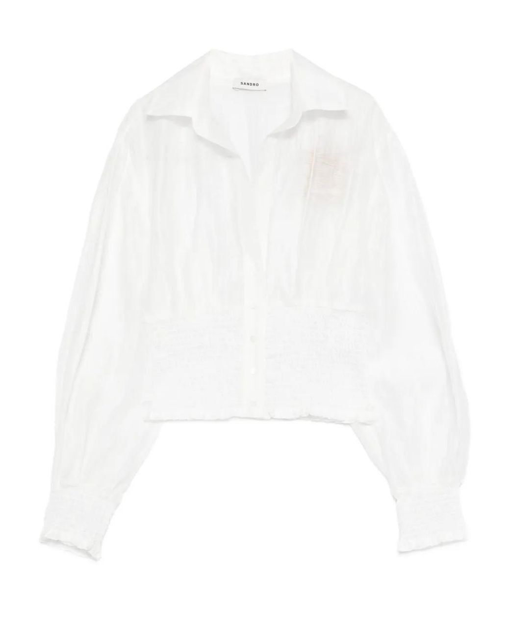 Sandro White Smocked Linen Shirt