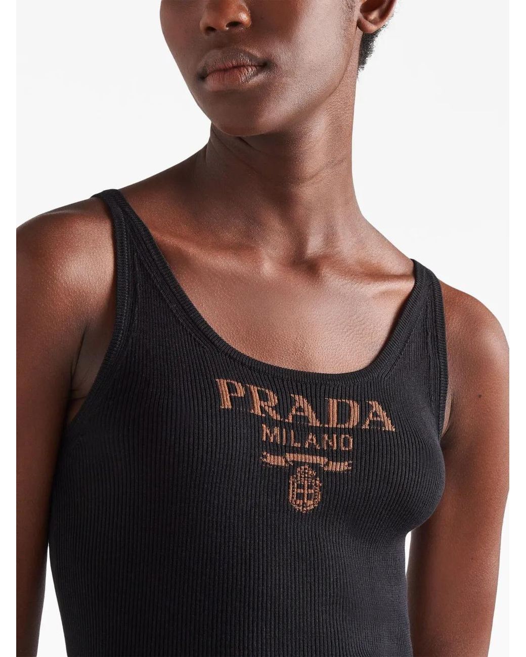Prada Black Logo-print Slim Knit Tank Top
