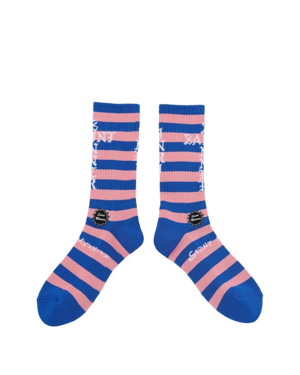 SAINT Mxxxxxx Blue Striped Logo-Patch Socks