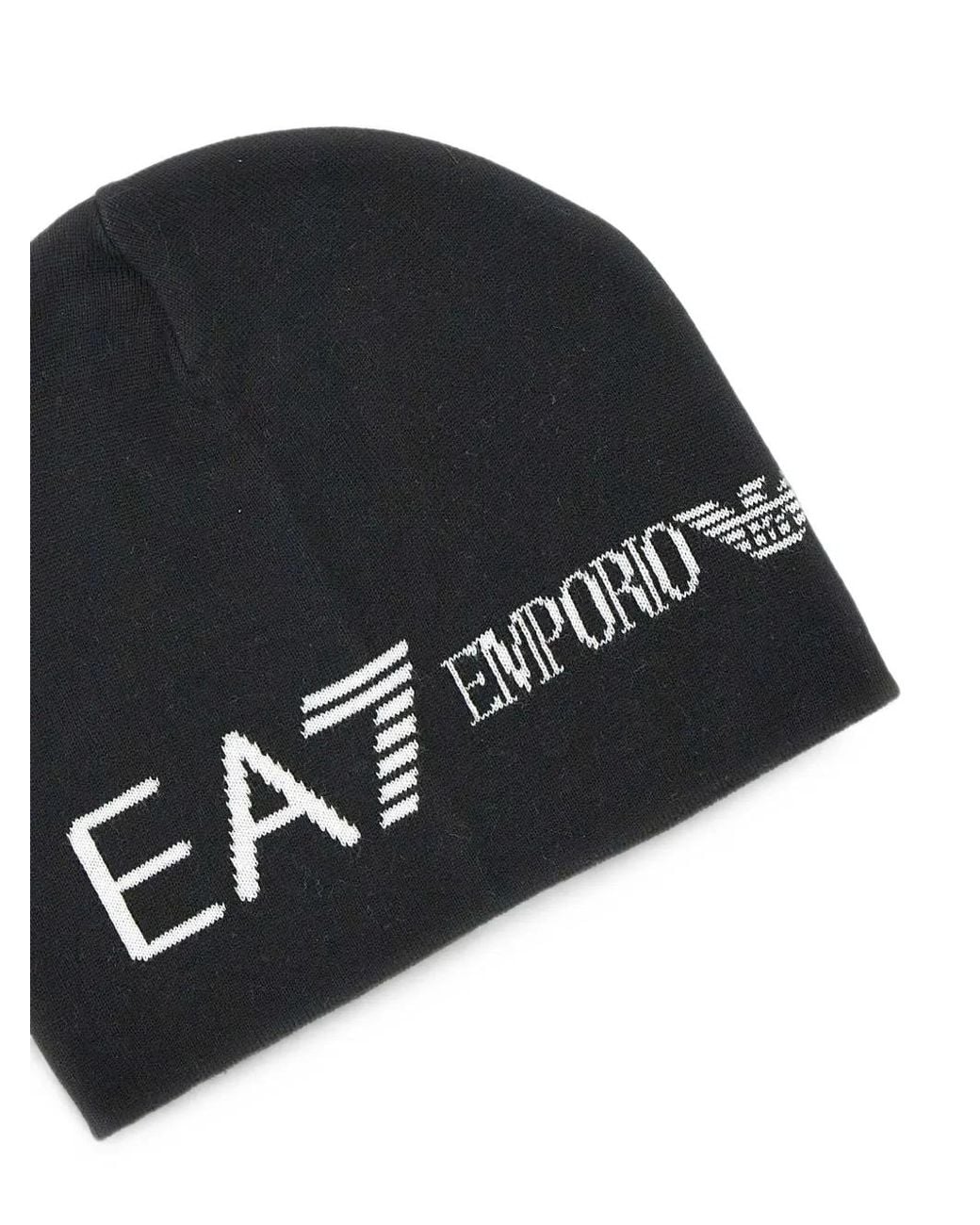 EA7 Geribbelde Muts Met Logo-Jacquard in het Black voor heren