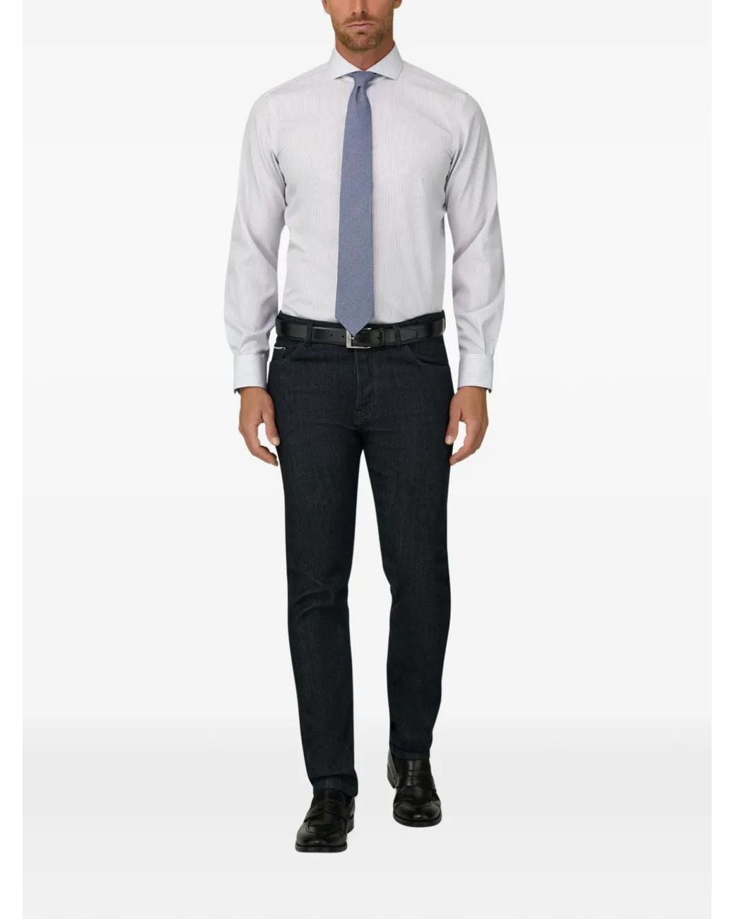 Boggi Gray Striped Non-Iron Cotton Slim Fit Shirt for men