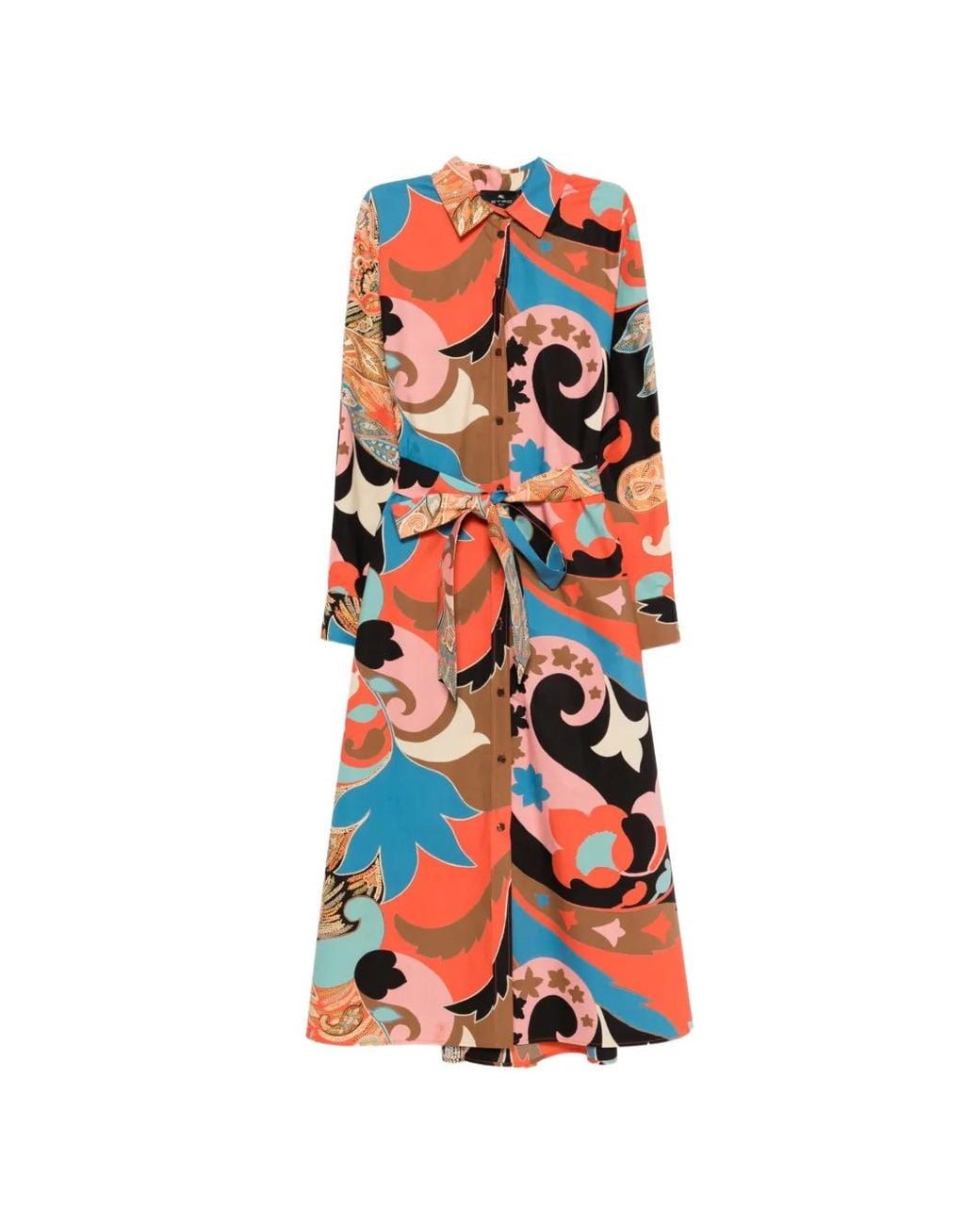 Etro White Paisley-Print Belted Shirt Dress
