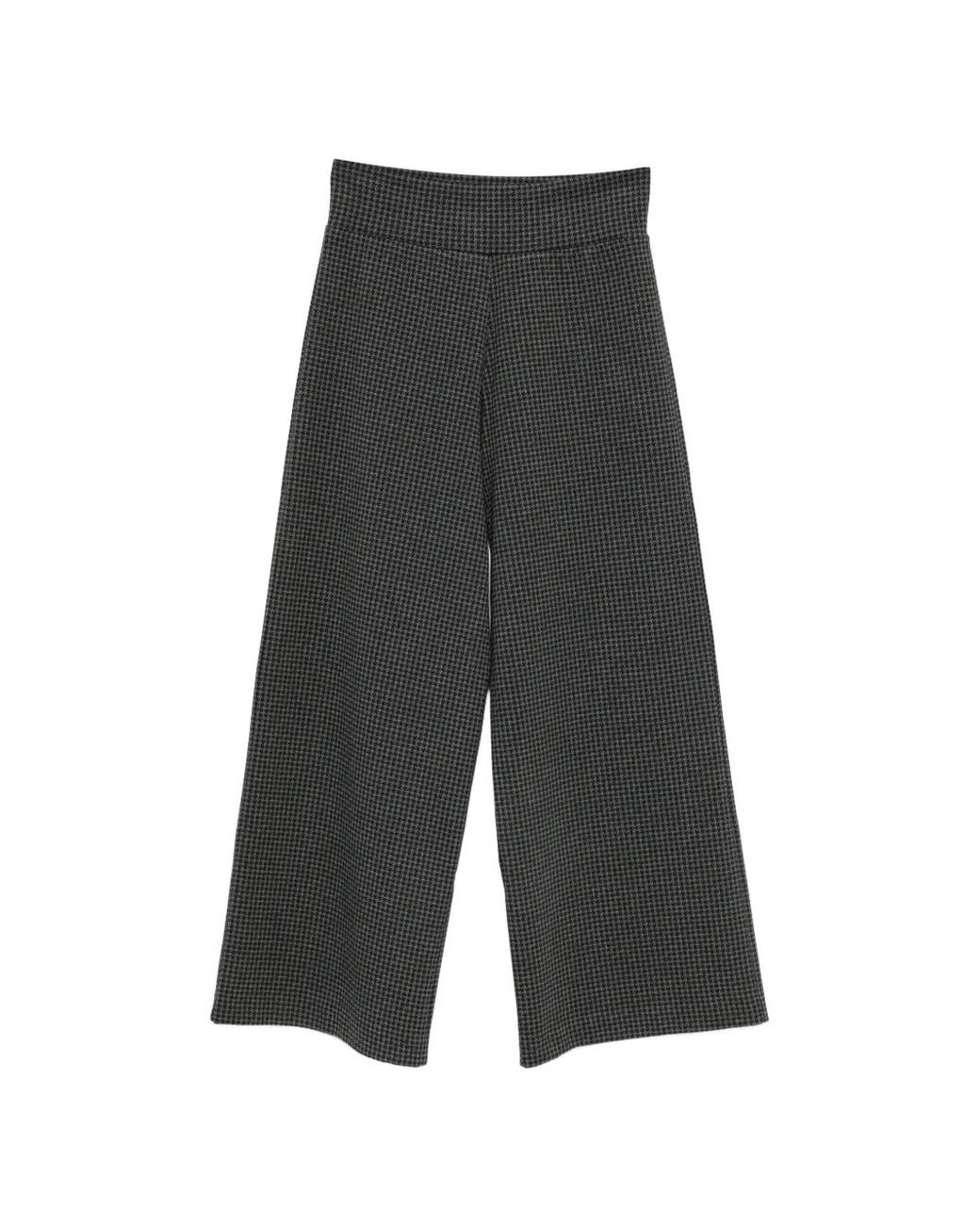 Niu Gray Houndstooth-Pattern Wide-Leg Trousers