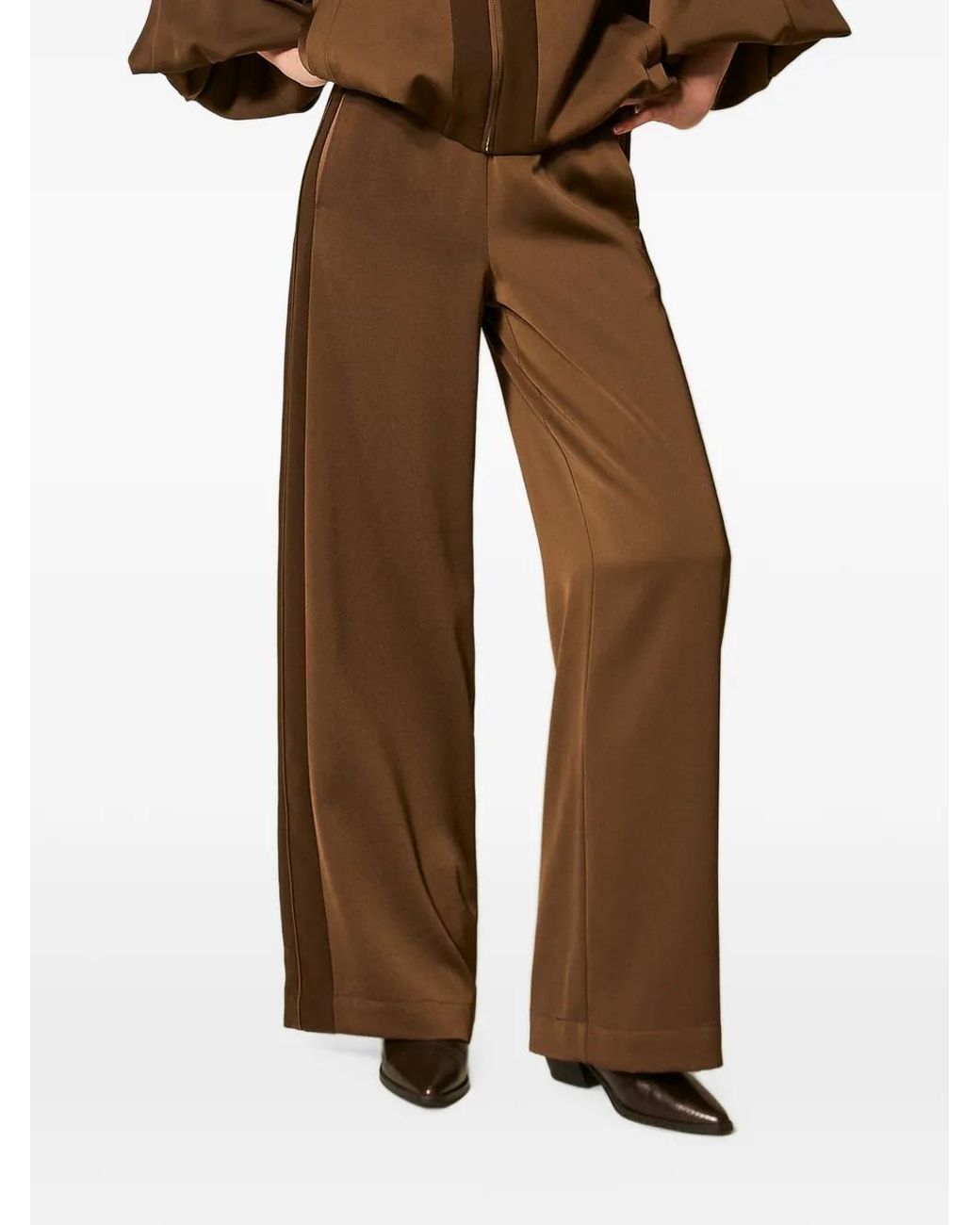 Twinset Brown Envers Satin Palazzo Trousers