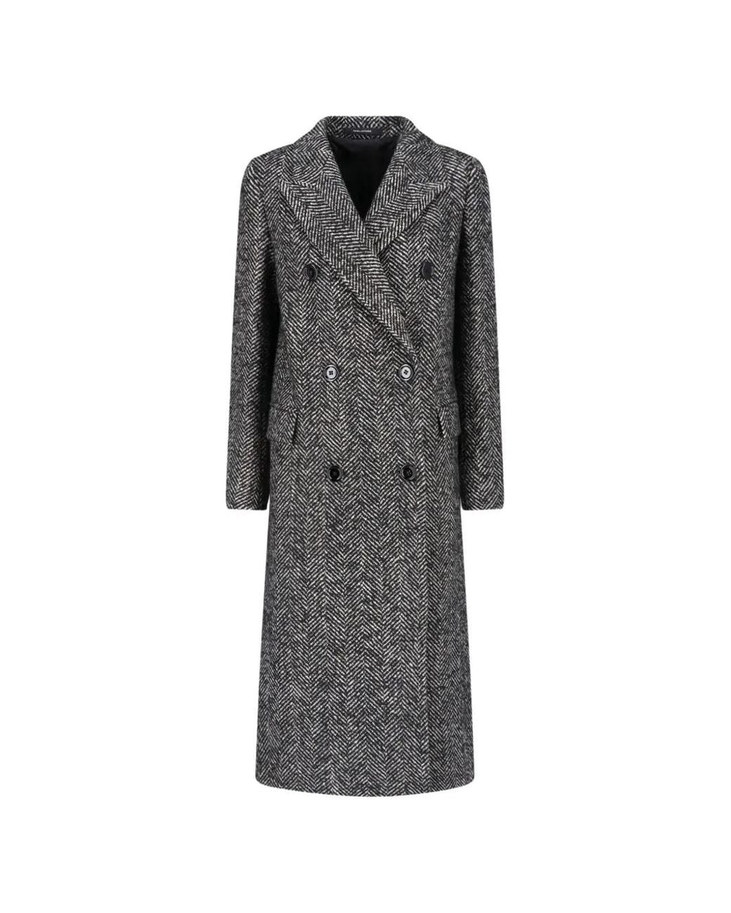 Tagliatore Gray Herringbone-Pattern Double-Breasted Coat