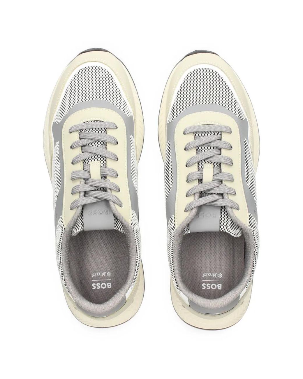 Boss White Lace-Up Panelled Sneakers for men